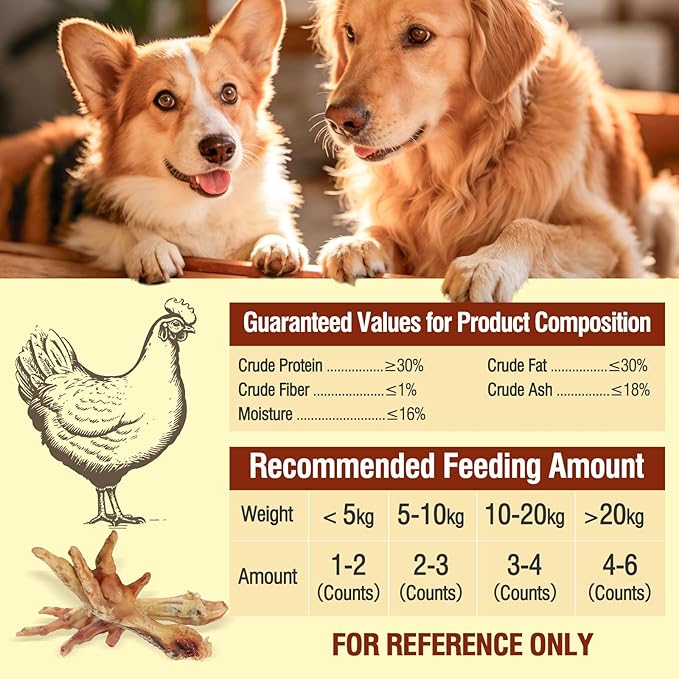 Dehydrated Chicken Feet Dog Treats Organic Nail-Free High Protein No Addictives Single Ingredient Paws All Natural Dog Chews & Snacks