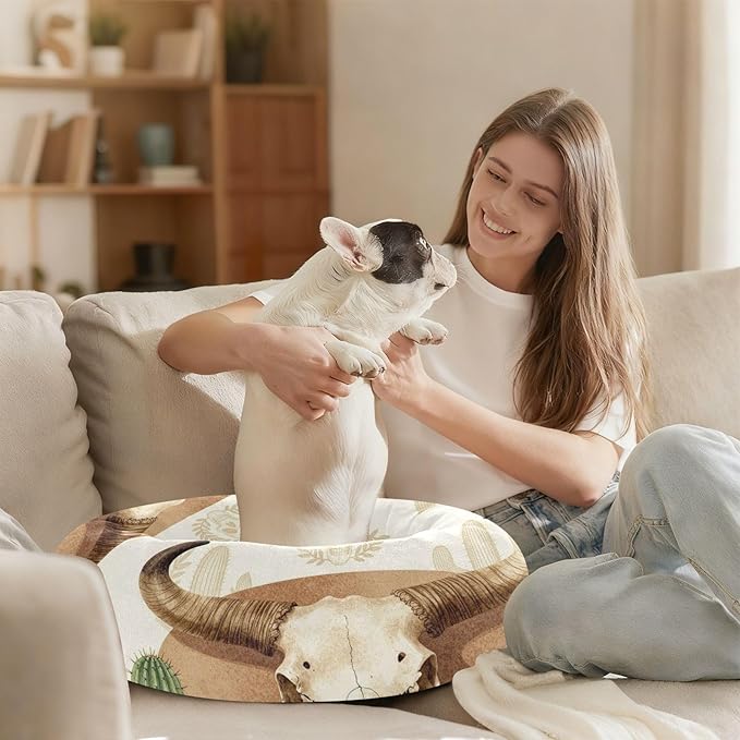 Pet Cat Beds Relieve Stress fluffier Dog & Cat Cushion for Small Size Pets Supplies Western Cactus Skull