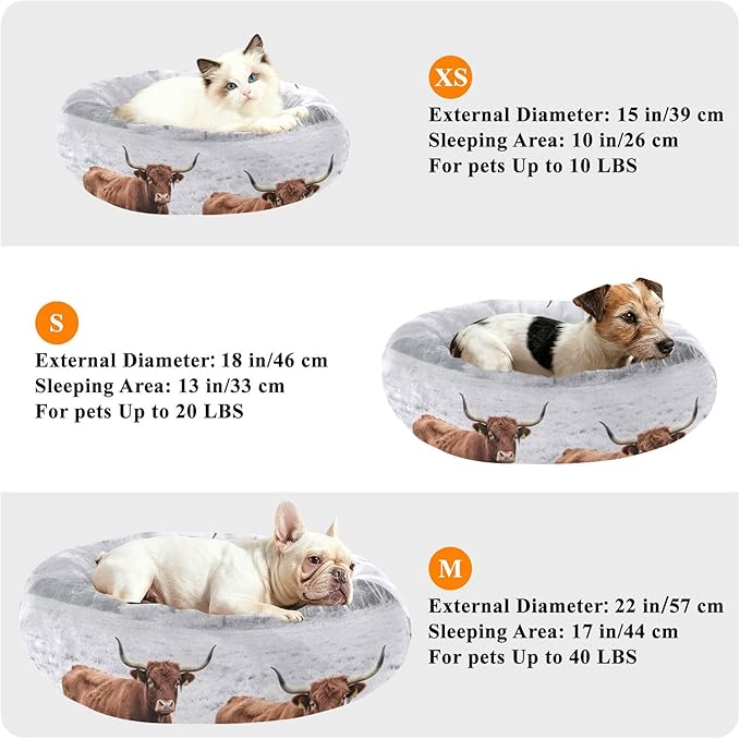 Pet Cat Bed Anxiety Relief fluffier Dog & Cat Cushion for Extra Small Size Pets Supplies Winter Cow Field