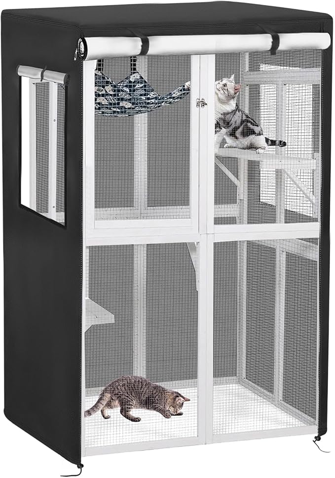 Catio Cover,41" L x 35" W x 65.5" H Cover for Catio Outdoor Cat Enclosure Waterproof, 420D Cat Cage Covers for Nyeekoy Catios, Outdoor Cats Enclosure Covers(Black)(Catios Not Included)