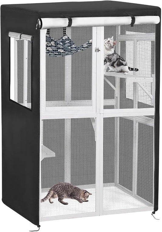 Catio Cover,41" L x 35" W x 65.5" H Cover for Catio Outdoor Cat Enclosure Waterproof, 420D Cat Cage Covers for Nyeekoy Catios, Outdoor Cats Enclosure Covers(Black)(Catios Not Included)