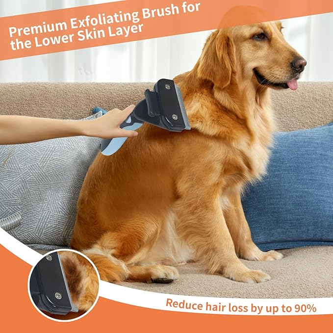 Pet Deshedding Tool, Self Cleaning Pet Grooming Rake, Deshedding Hair Brush with Stainless Steel Teeth and Rubber Handle, for Dog Cat Short Medium and Long Pet Hair (Small)