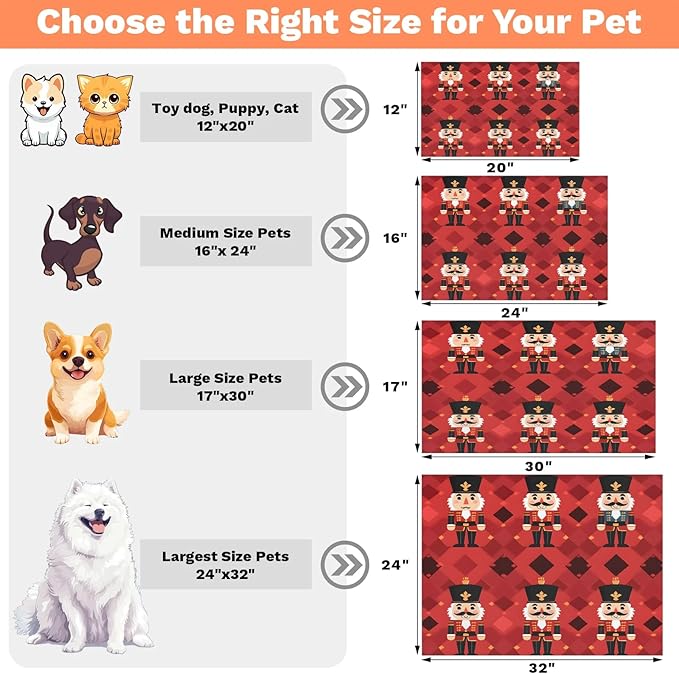Merry Christmas Dog Food Mat for Floors Absorbent, Quick Dry Water Dispenser Mat for Food, Water, Pet Supplies 16" x 24", Colorful Nutcrackers