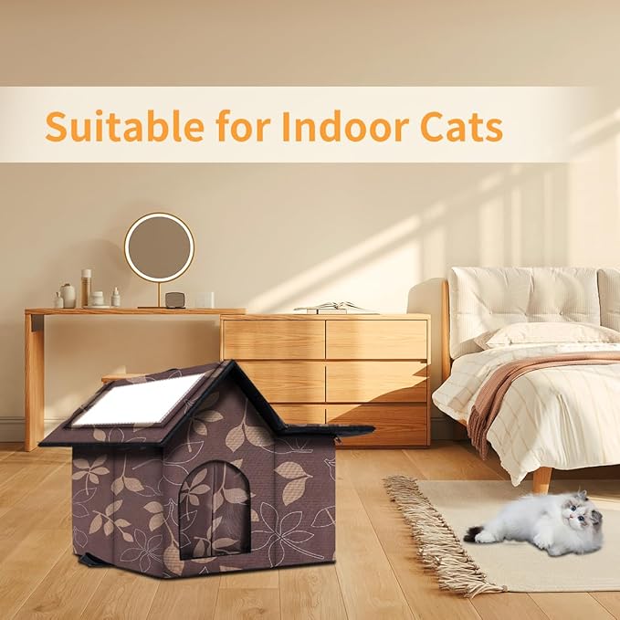 Large Outdoor Cat House Weatherproof, Houses for Outdoor Cats Feral, Collapsible Outside Cat House with Windproof Door, DIY Cardboard and Soft Mat, Insulated Stable Stray Cats Shelter in Winter