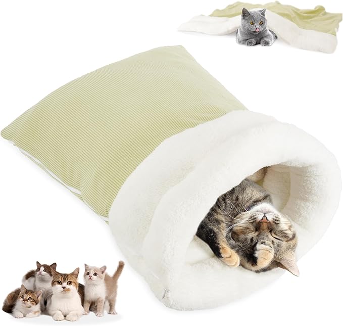 Zipper Cat Sleeping Bag - Cozy Durable Soft Pet Bed Bag, Machine Washable Cat Bed Cave, Lightweight Portable for Indoor Cats and Small Pets, Winter Warm with Anti-Slip Pad