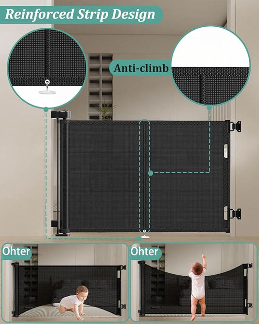 50 inch Retractable Baby Gates 42 inch Tall, Retractable Gate with Reinforced Strip Design to Prevent Crawling Through, Retractable Dog Gate for Stairs, Doorways, Hallways