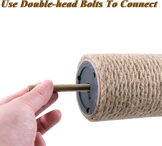 2 Pack Cat Scratching Posts Jute Rope Replacement Scratcher Refill Post for Cats Cube Tower Kittens Scratch Pole Perch Interactive Toys Carpeted Furniture Accessories Deterrent Tree 4.92'' (M8 Screws)