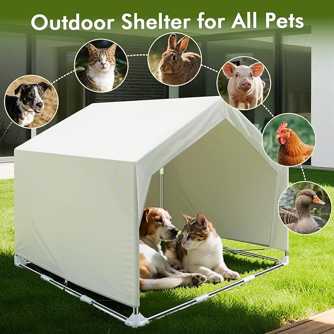 Outdoor Large Pet Shade Shelter Tent - Stainless Steel Frame with Ground Stakes for Stability, Spacious Sun Canopy for Dogs, Cats & Other Pets