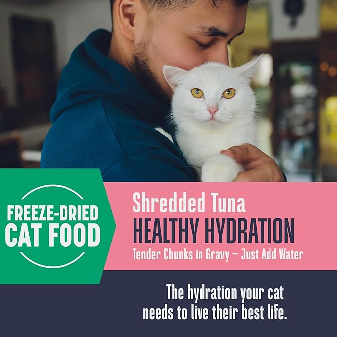 Whole Life Cat Freeze Dried Cat Food - Human-Grade Wet Food Toppers, Single Ingredient Snacks & Lickable Treats, Instantly Hydrating Natural Broth Just Add Water, Made in USA - Shredded Tuna, 4.5 Oz