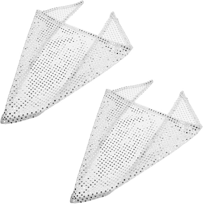 TEHAUX 2pcs Dog Bandana Bib Set, Sequin Triangle Scarf with Mesh Fabric, Silver Color, Puppy Saliva Towel for Pet Supplies and Accessories