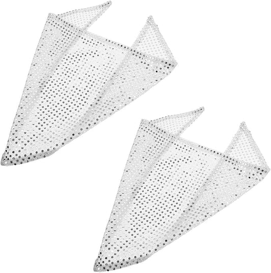 TEHAUX 2pcs Dog Bandana Bib Set, Sequin Triangle Scarf with Mesh Fabric, Silver Color, Puppy Saliva Towel for Pet Supplies and Accessories