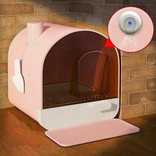 Large Litter Box with Odor Control Carbon Filter, Enclosed Plastic Cat Litter Box with Handy Litter Scoop,Drawer Type Cat Toilet,Perfect for Medium Cats (Color : Pink)