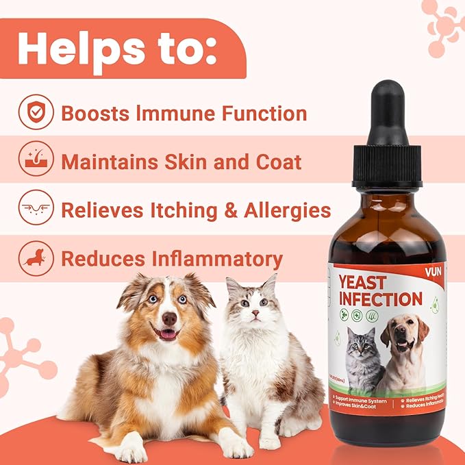 Yeast Infection Treatment for Dogs & Cats-Natural Fast Relief Drop for Itchy Skin, Ears & Paws Redness -Supports Allergy, Inflammation & Immune Health -2 fl oz Salmon Flavor