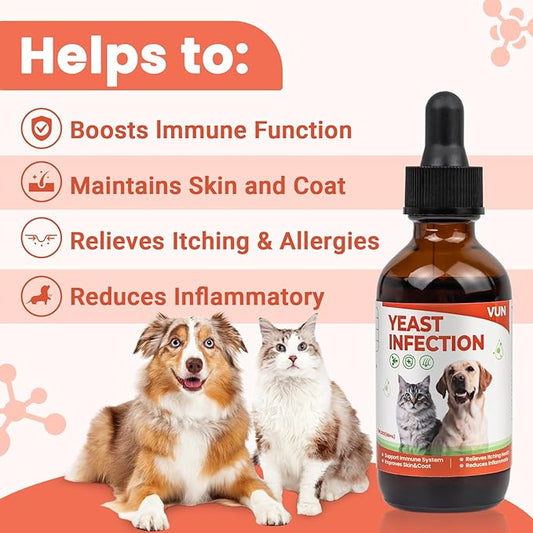 Yeast Infection Treatment for Dogs & Cats-Natural Fast Relief Drop for Itchy Skin, Ears & Paws Redness -Supports Allergy, Inflammation & Immune Health -2 fl oz Salmon Flavor
