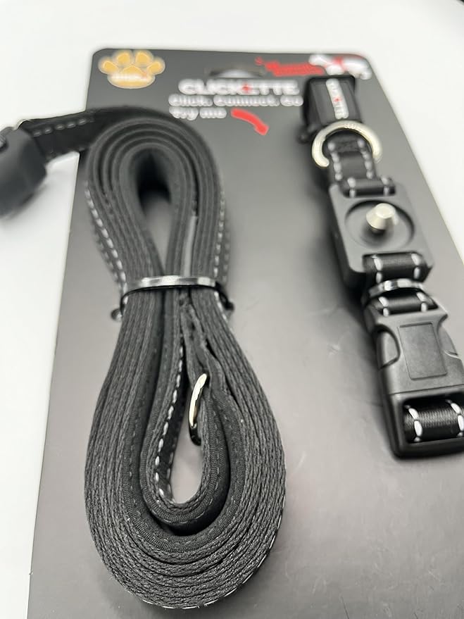 Clickette- Magnetic Quick-Lock Collar & Leash (Black, Medium)