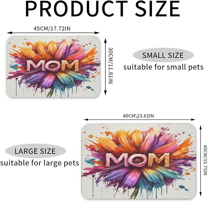 Dog Food Mats for Floors Absorbent Pet Cat Food Mat Happy Mother's Day Floral Gift for Mom Je Non Slip Dogs Bowl Mats Water Dog Placemats Feeding Mat Pet Supplies 24x16In