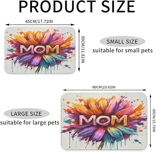 Dog Food Mats for Floors Absorbent Pet Cat Food Mat Happy Mother's Day Floral Gift for Mom Je Non Slip Dogs Bowl Mats Water Dog Placemats Feeding Mat Pet Supplies 24x16In