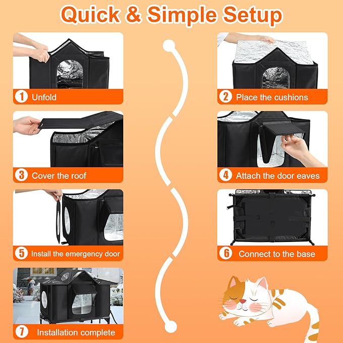 Heated Outdoor Cat House Weatherproof with Heating Pad, Insulated Feral Cat Houses for Outdoor Cats, Safe Escape Door, Heated Cats House for Outside, Outside Stray Cats Shelter with Elevated Base(M)