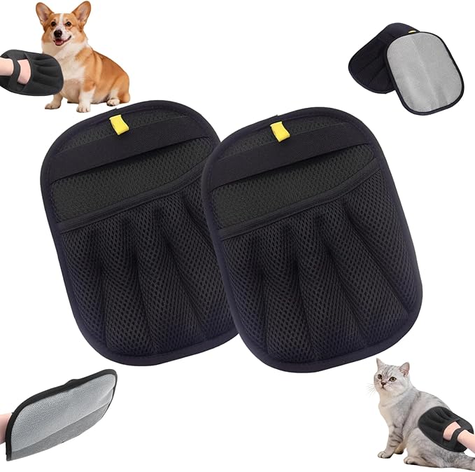 Pet Hair Remover Gloves, 2026 Upgraded 5-Finger Pets Hair Removal Gloves for Cats & Dogs, Reusable Electrostatic Magic Brush for Carpet, Couch, Car Seat, Clothing, Dog Grooming Supplies (Black-2PCS)