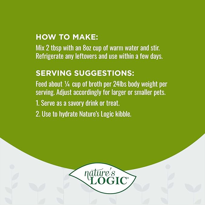 Nature's Logic Dehydrated Bone Broth Powder - 100% Natural Dog & Cat Topper - Rich in Glucosamine & Chondroitin - Boosts Immune System - Gluten-Free, No Synthetic Ingredients - Turkey, 6oz