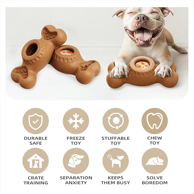 SHINKAI Refillable Frozen Dog Toy to Keep Them Busy - Tough Chew Toys for Aggressive Chewers, Ice Cream Holder Freezebone with Mold Cups, Reduces Anxiety & Destructive Behavior