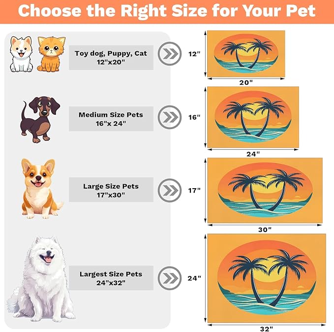Boho Beach Dog Food Mat for Floors Absorbent, Quick Dry Water Dispenser Mat for Food, Water, Pet Supplies 12" x 20", Hawaiian Palm Tree