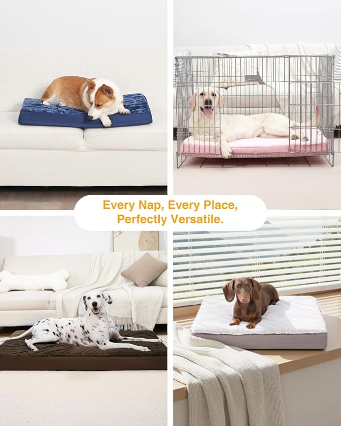 KSIIA Orthopedic Dog Bed Waterproof Dog Crate Bed for Extra Large Dogs Deluxe Plush Washable with Egg Crate Foam & Removable Cover, 47 x 29 Inch, Gray