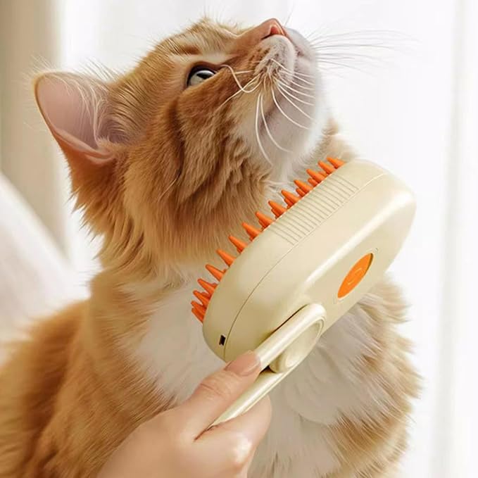 4 in 1 Cat Steam Brush for Shedding, Rechargeable Steam Brush for Cats and Dogs, Anti-Static Steam Pet Brushes, Massage, Cleaning, Shedding & Combing All In One (Orange+No-rinse Essence)