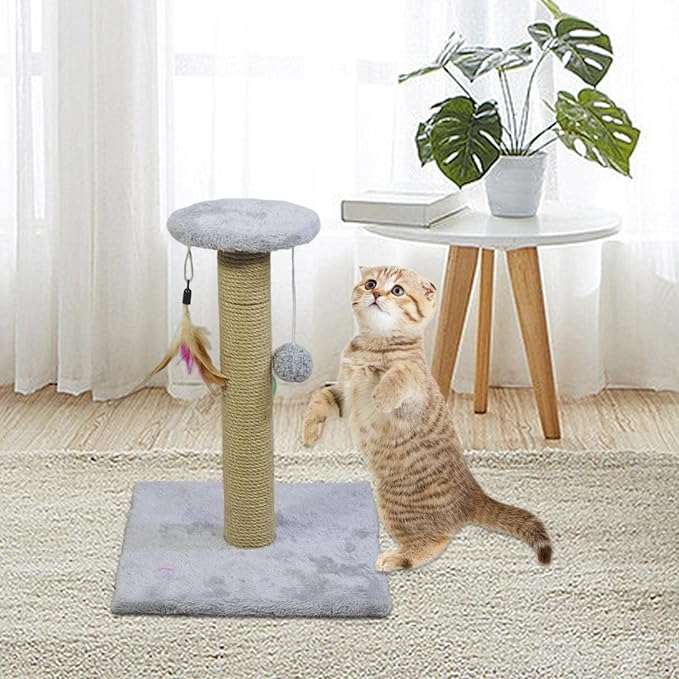 Cat Scratching Post Sisal Rope Scratcher Kitty Scratch Pole Protecting Your Furniture Kitten Cat Post Interactive Toy for Small Cats Indoor (Round Gray)