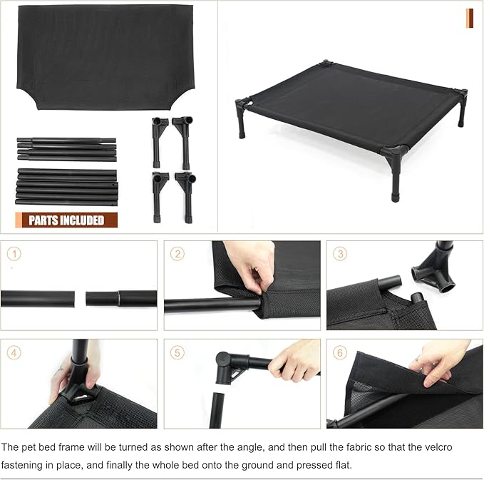 Elevated Dog Bed for Large Dogs, Raised Dog Cot Fits Up to 120 LBs, Heavy Duty Pet Cots with Durable Supportive Teslin Recyclable Washable Mesh, Indoor & Outdoor Pet Bed, Dark Grey