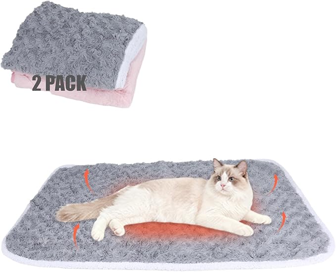 SUPRIY 2-Pack (Pink + Gray) Self-Warming Cat Mat Self-Heating Dog Mat Warm Pet Pad Reflective Heating Pet Bed Waterproof and Washable Suitable for Dog Cat Bed Cage Mats Blanket (Medium19x27.5IN)