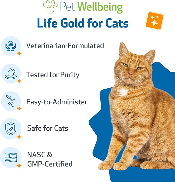 Pet Wellbeing Life Gold for Cats - Supports Detoxification & Healthy Immune Defenses with Burdock & Sheep Sorrel - NASC Certified & Vet-Formulated - 2 oz Liquid Formula