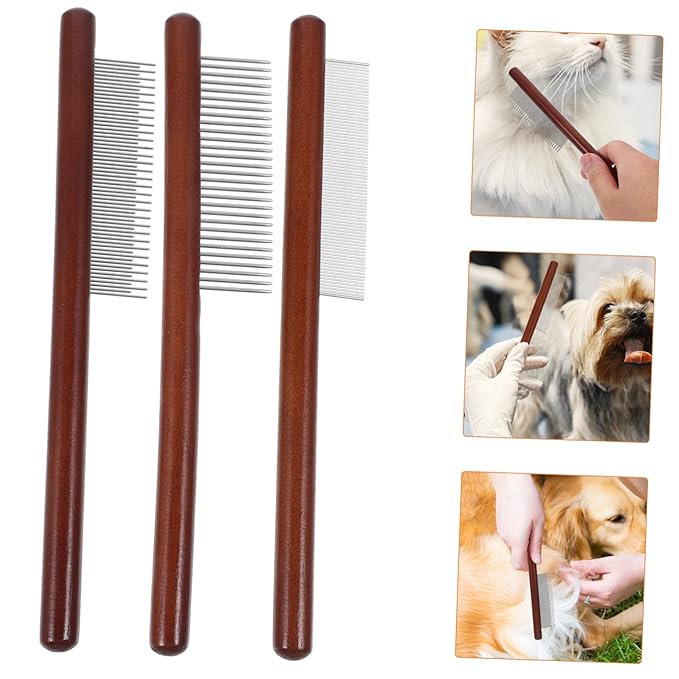Garneck 3pcs Pet Grooming Comb Handle Comb for Cats Dematting Tool for Fur Types Portable Easy to Use Pet Supply