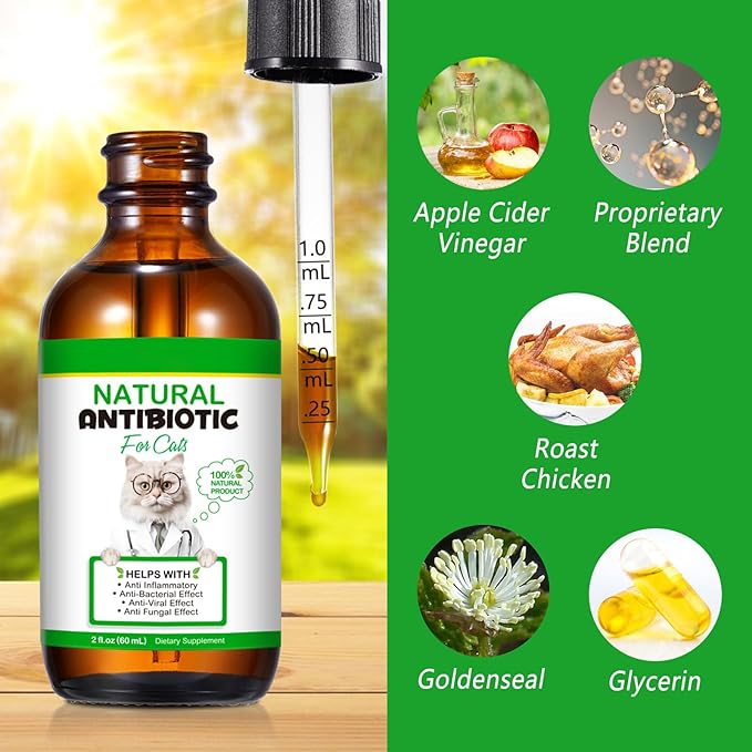 60ML Antibiotics for Cats, Premium Cat Antibiotics Supplement, Cats Multivitamin, Natural Antibiotic for Cats, Cat Antibiotic, Cat Antibiotics Supports Immune & Cats Allergy Relief-2 Fl Oz