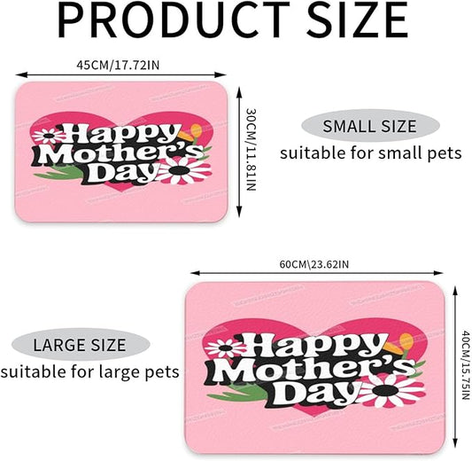 Pet Feeding Mats with Residue Collection Happy Mother's Day Floral Gift for Mom Gt Waterproof Dog Cat Bowl Mat 18X12In with Prevent Water Food Spills