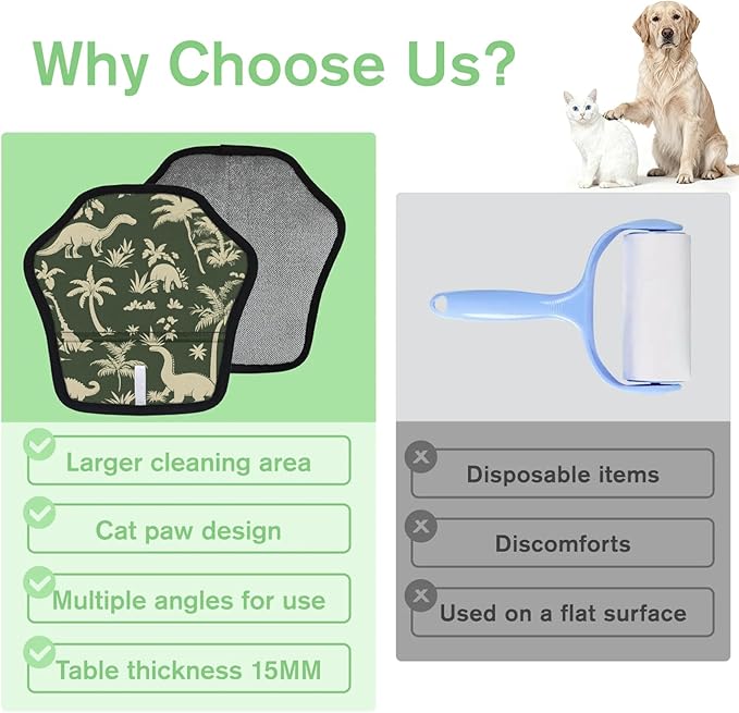 Palm Tree Dinosaur Electrostatic Pet Hair Removal Glove for Cats & Dogs - Reusable Grooming Mitt for Couch, Carpet, Car Seat & Laundry - Large 9x9 Inch