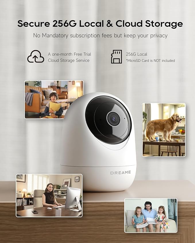 DREAME 2.5K 4MP Pet Dog Camera, Indoor Security Camera Wireless, Dual-Band 5G/2.4G Wi-Fi, Auto-Tracking, 360° Pan-Tilt, Cloud & Local Storage, Physical Privacy Mode, Work with Alexa & Google, White