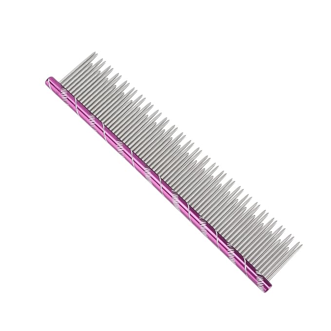 Pet Hair Removal Comb, Stainless Steel Cat Grooming Tool with Dual - Density Teeth, Open Knot Comb for Long and Short Haired Cats, Ergonomic Non - Slip Handle (Violet)