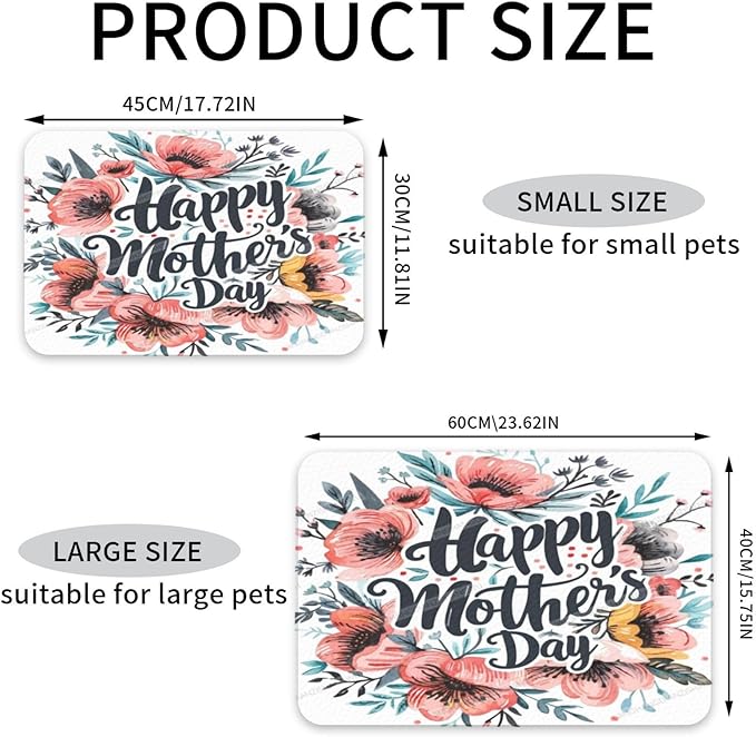 Dog Food Mats for Floors Happy Mother's Day Watercolor Floral Gift Mom Kx Absorbent Pet Cat Food Mat Quick Dry Dog Bowl Mats for Water Pet Supplies 24x16In