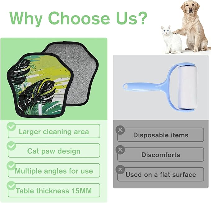 Reusable Pet Hair Removal Glove Palm Leaves Watercolor Magic Brush for Cat & Dog Hair Remover for Car, Sofa, Bedding, Clothes - 9x9 Mitt Washable