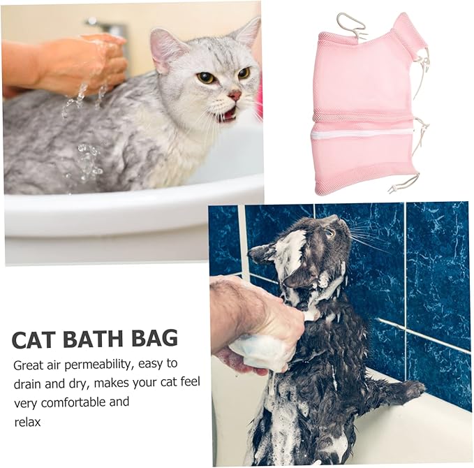Happyyami Cat Bathing Bag Breathable Mesh Grooming Shower Bag for Cats Adjustable Scratch Design for Pet Bathing and Drying