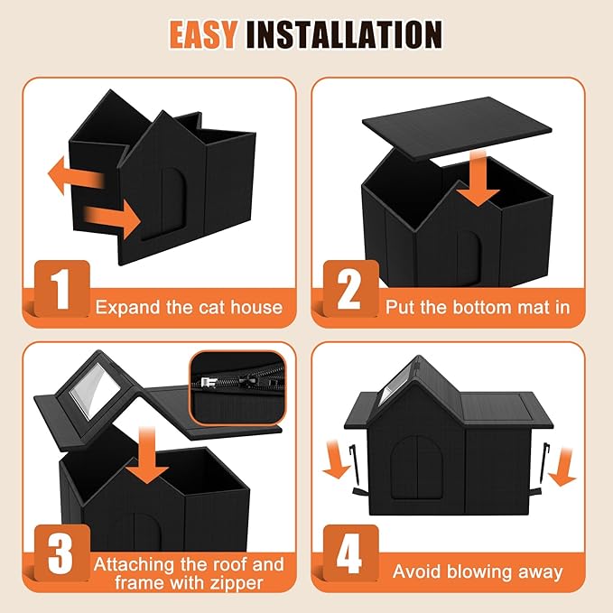 Outdoor Cat House, Weatherproof Pet Shelter for Cats, Durable Cat Bed for Outdoor Indoor, Easy Assembly