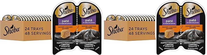 Sheba Perfect Portions Wet Cat Food Pate Savory Chicken Entree,2.6 oz. Twin-Pack Trays,Cat Food Wet Recipe (,48 Servings),24 Count (Pack of 2)
