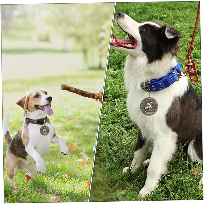 Toddmomy 4pcs Retro Metal Pet Identity Tags for German Shepherd Dogs, Hanging Dog Collar Labels, Vintage Bronze Finish, Sturdy Id Tags for Pet Supplies