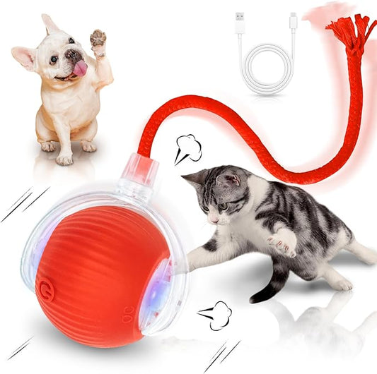 Interactive Cat Toys for Indoor Cats Smart Automatic Ball Rolling for Bored Kitten Pet Upgraded Speedy Moving Chase Dogs Toy Valentine's Day Gift Red