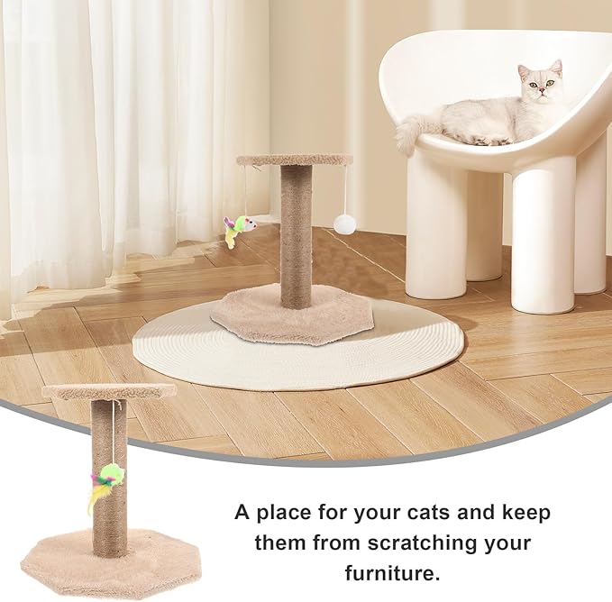 Cat Scratching Post and Claw Scratcher Pole with Hanging Ball, Small Sisal Vertical Scratching for Indoor Cats, Sturdy Household Kitten Scratcher for Daily Use