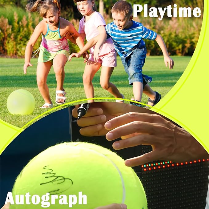 Giant 9.5" Dog Tennis Ball, 2 Pack Oversize Interactive Puzzle Toy with 1*Ball Pump + 1*Needle for Small, Medium, Large Dogs (2 Pack Yellow with Pump)
