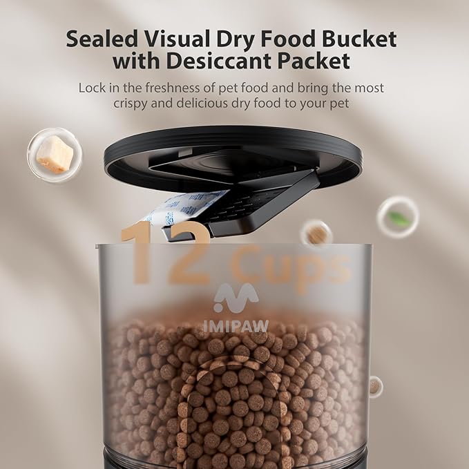 IMIPAW Automatic Cat Feeder with Camera - AI Pet Recognition & Recording, Night Vision, 5G WiFi APP Remote Control, Two-Way Audio & Desiccant Bag, Timed Programmable Food Dispenser for Small Pets