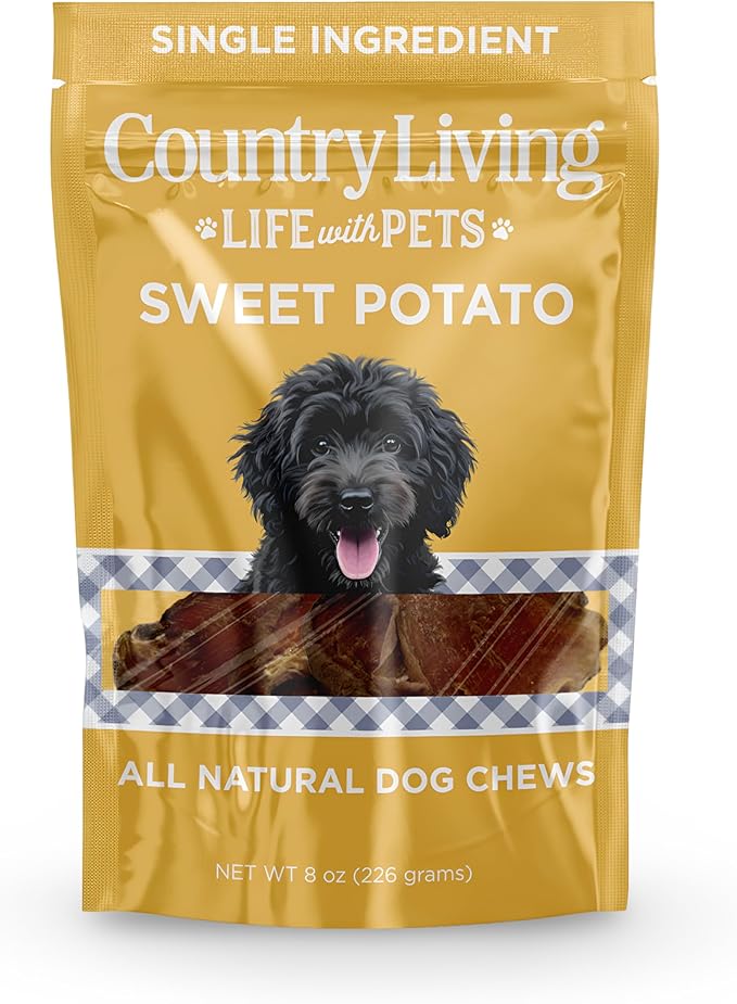 Country Living Sweet Potato Chips Dog Treats – 8oz Bag – 100% Natural, Single-Ingredient, Grain-Free Dog Treats – Healthy Chews – No Additives or Preservatives