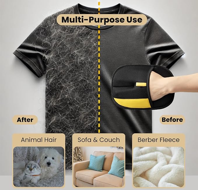Serapha 2. Upgraded Electrostatic Pet Hair Removal Gloves for Dogs & Cats, Reusable & Washable Fur Remover for Sofa, Clothes, Carpet, Car Seats & Pet Beds, Quick Clean Lint Tool (2 Pack Black)